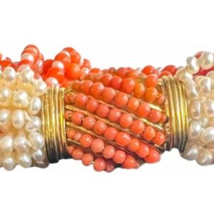 Pulseira Vintage Em Ouro 18k , Coral E Pérolas 12x S/juros!!