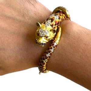 Bracelete Tigre em Ouro , Brilhantes , Rubi & Esmalte! Uma Raridade da década de 50!