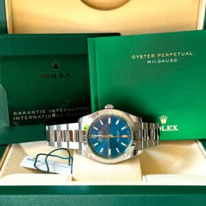 Rolex Milgauss Mostrador Azul / Safira Verde & Completo!