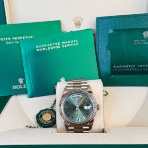 Rolex Day Date President em Ouro Branco , 40mm , Mostrador Verde & Full Set!