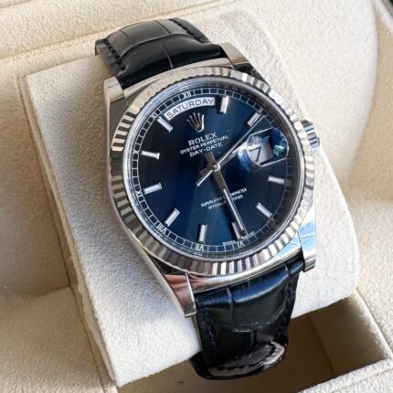 Rolex Day Date 36 em Ouro Branco , Most.Azul e Completo!