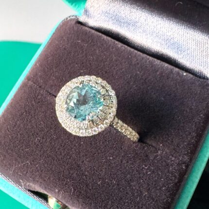 Anel Tiffany Soleste com Água Marinha , Brilhantes em Platina