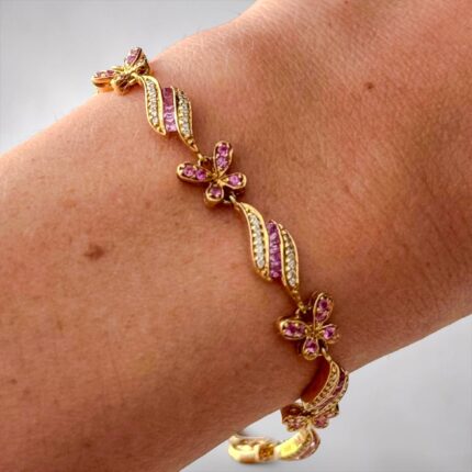 Pulseira em ouro amarelo, Brilhantes e safiras rosas!