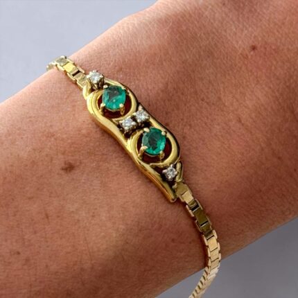 Pulseira em Ouro amarelo com 2 esmeraldas e diamantes!