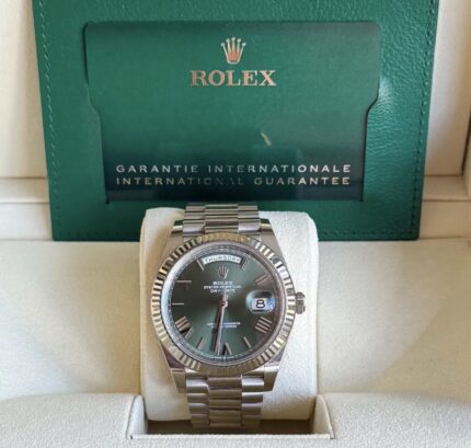 Rolex Day Date Presidente 40 em Ouro Branco, Most. Verde e Full Set
