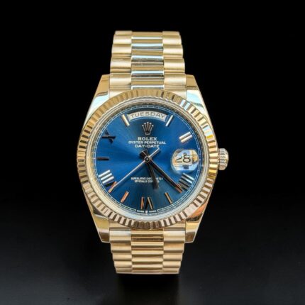 Rolex Day Date 40 Presidente em Ouro Branco, Mostrador Azul e Full Set