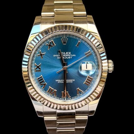 Rolex Datejust 41 Azzuro Dial, Ouro Branco, Ano 2022 e Full Set