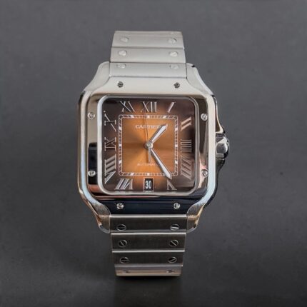 Cartier Santos de Cartier em Aço, Mostrador Chocolate e Full Set